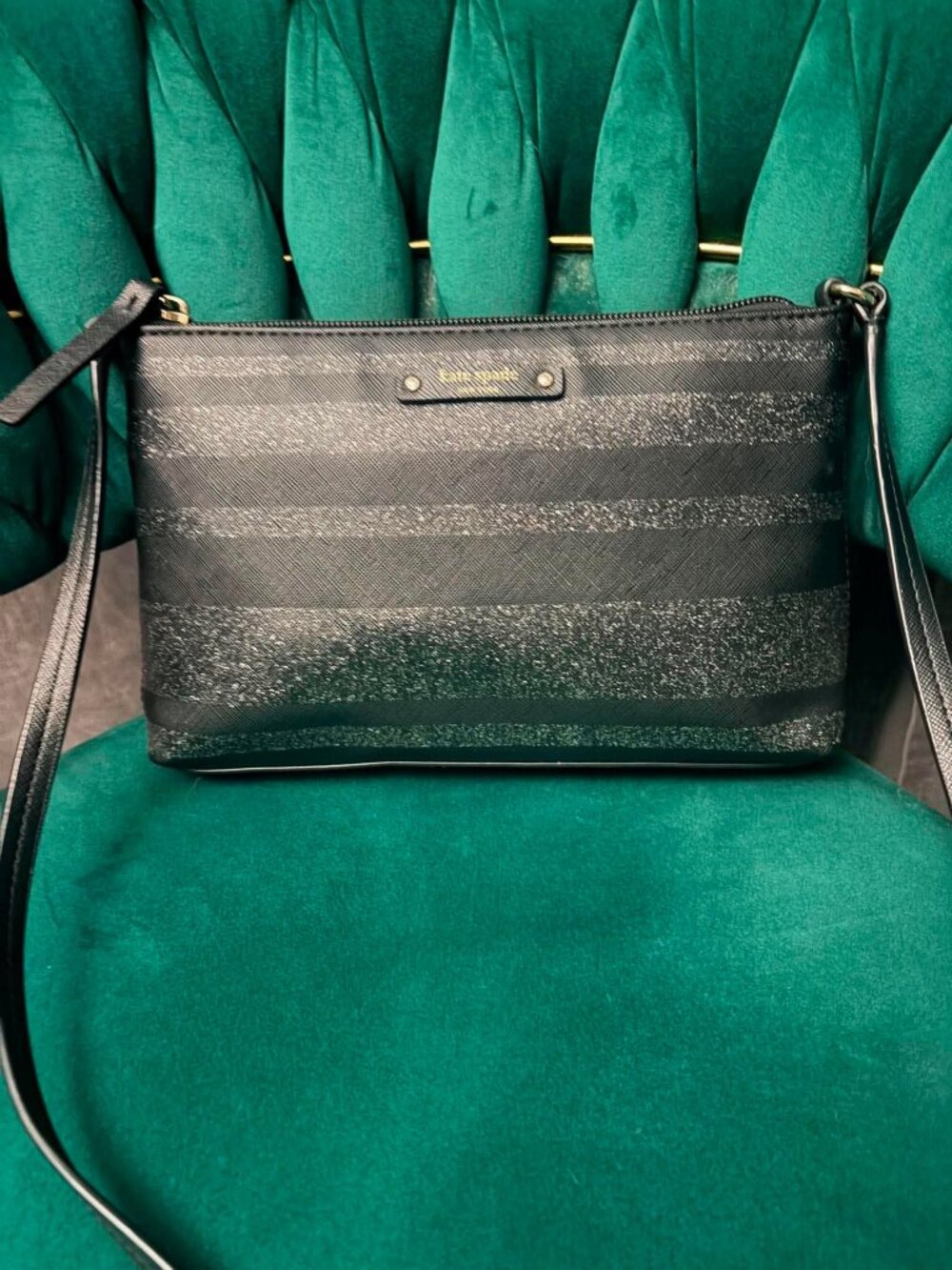 kate spade Black Glitter Stripe Crossbody Bag